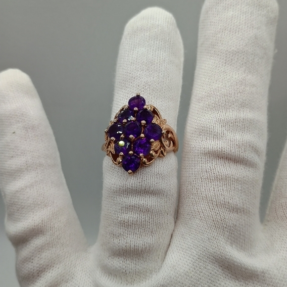 Purple Gemstone Gold Plated Sterling Silver Ring Size 9 - Picture 5 of 8